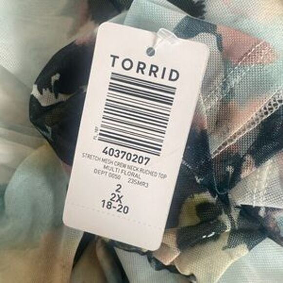 Torrid multi floral Stretch Mesh Crew Neck Ruched Top - Picture 10 of 10